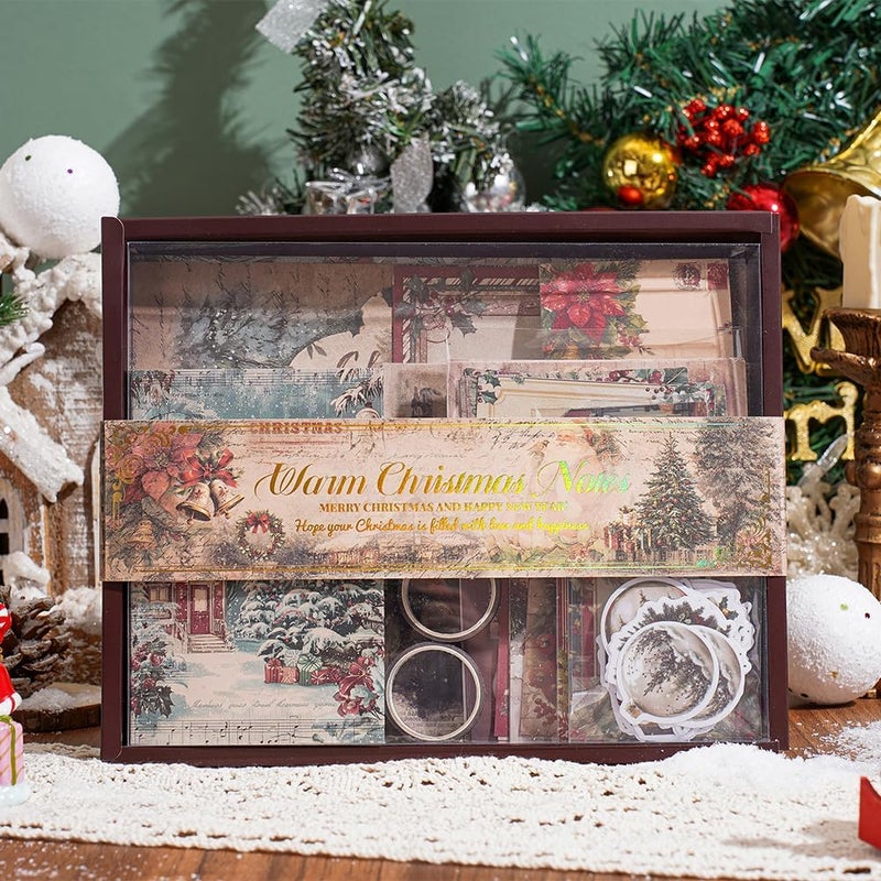 icceemee Scrapbooking Supplies Kit, Christmas Theme Scrapbooking Kit for Bullet Junk Journaling, Stationery, A6 Grid Notebook, Flower DIY Journaling Supplies, Birthday Craft Gift for Teen Girls - Image 1